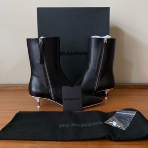 Jil Sander Black Leather Kitten Heel Ankle Boot